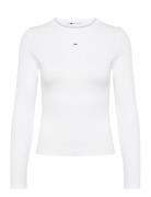 Tjw Slim Essential Rib Ls Tops T-shirts & Tops Long-sleeved White Tommy Jeans