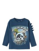 Nmmjolly Jurassic Ls Top Noos Sky Tops T-shirts Long-sleeved T-Skjorte Navy Name It