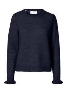 Slflulu Ls Knit Frill Cuff O-Neck Noos Tops Knitwear Jumpers Navy Selected Femme