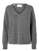 Slflulu New Ls Knit V-Neck B Noos Tops Knitwear Jumpers Grey Selected Femme