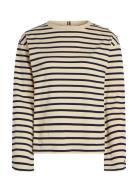 Rlx Gold Btn Stripe C-Nk Ls Tops T-shirts & Tops Long-sleeved Beige Tommy Hilfiger