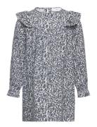 Ruffled Printed Dress Dresses & Skirts Dresses Casual Dresses Long-sleeved Casual Dresses Blue Mango