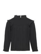 Long -Sleeved T-Shirt With Ruffles Tops T-shirts Long-sleeved T-Skjorte Black Mango