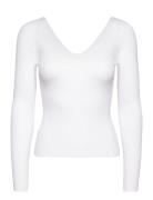 Ribbed Sweater With Low-Cut Back Tops T-shirts & Tops Long-sleeved White Mango