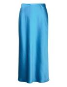 Midi Satin Skirt Knælang Nederdel Blue Mango