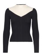 Bicolour Ribbed Sweater Tops Sweatshirts & Hoodies Sweatshirts Black Mango