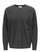 Onslamai Ovz 12 Ls Pocket Crew Knit Tops Knitwear Round Necks Grey ONLY & SONS