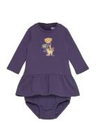 Polo Bear Fleece Dress & Bloomer Bodies Long-sleeved Blue Ralph Lauren Baby