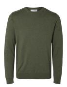 Slhberg Crew Neck B Tops Knitwear Round Necks Green Selected Homme