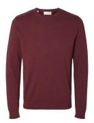 Slhberg Crew Neck Noos Tops Knitwear Round Necks Burgundy Selected Homme