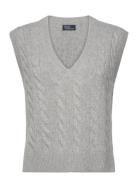 Cable Wool-Cashmere V-Neck Sweater Vest Vests Knitted Vests Grey Polo Ralph Lauren