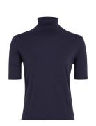 Comfort Knit Mock-Neck Sweater Tops Knitwear Turtleneck Navy Calvin Klein