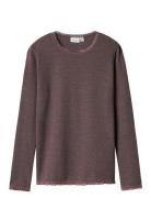 Nkfwang Wool Needle Ls Top Solid Tops T-shirts Long-sleeved T-Skjorte Purple Name It