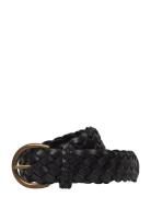 Braided Calfskin Belt Bælte Black Polo Ralph Lauren