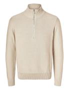 Slhaxel Ls Knit Half Zip Tops Knitwear Half Zip Jumpers Beige Selected Homme