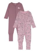 Nbfnightsuit 2P Zip Ff Grape Flower Noos Pyjamas Sie Jumpsuit Pink Name It