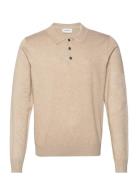 Long Sleeve Knitted Poloshirt Tops Knitwear Long Sleeve Knitted Polos Beige Lindbergh