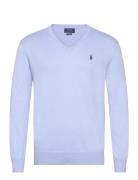 Slim Fit Textured Cotton Sweater Tops Knitwear V-necks Blue Polo Ralph Lauren