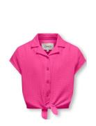 Kogthyra Capsleeve Knot Shirt Wvn Tops Shirts Short-sleeved Shirts Pink Kids Only