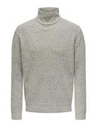 Onsmalaki Reg 7 High Neck Knit Tops Knitwear Turtlenecks Grey ONLY & SONS