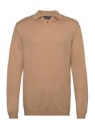 Niel Xo Polo Ls Tops Knitwear Long Sleeve Knitted Polos Beige Clean Cut Copenhagen