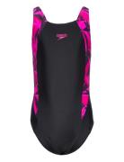 Girls Hyperboom Splice Muscleback Sport Swimsuits Black Speedo