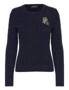 Button-Trim Cable-Knit Cotton Sweater Designers Knitwear Jumpers Navy Lauren Ralph Lauren