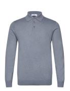 Long-Sleeved Cotton Jersey Polo Shirt Tops Knitwear Long Sleeve Knitted Polos Blue Mango