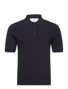 Naples Polo Vertical Knit Midnight Designers Knitwear Short Sleeve Knitted Polos Navy Wax London