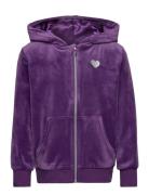 Hoodjacket With Zipper Velour Tops Sweatshirts & Hoodies Hoodies Purple Lindex