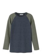 Nkmwang Wool Needle Ls Top Solid Tops T-shirts Long-sleeved T-Skjorte Navy Name It