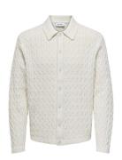 Onsleonard Life Reg 7 Cable Shirt Knit Tops Knitwear Full Zip Jumpers White ONLY & SONS