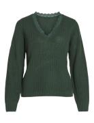 Vilou Rev V-Neck L/S Lace Knit Top -Noos Tops Knitwear Jumpers Khaki Green Vila