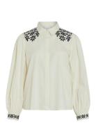 Vicaria L/S Embroidery Shirt/R Tops Shirts Long-sleeved White Vila