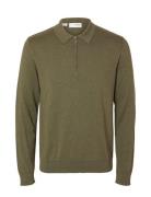 Slhberg Ls Half Zip Polo Noos Tops Knitwear Half Zip Jumpers Green Selected Homme