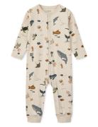 Birk Printed Pyjamas Jumpsuit Pyjamas Sie Jumpsuit Cream Liewood