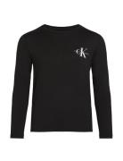 Chest Monologo Ls T-Shirt Tops T-shirts Long-sleeved T-Skjorte Black Calvin Klein