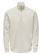 Onsriley Reg 1/4 Zip High Neck Swt Vd Tops Sweatshirts & Hoodies Sweatshirts White ONLY & SONS