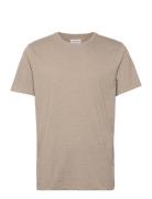 Mouliné O-Neck Tee S/S Tops T-Kortærmet Skjorte Beige Lindbergh