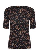 Floral Cotton Boatneck Tee Tops T-shirts & Tops Short-sleeved Black Lauren Ralph Lauren