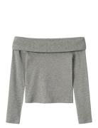 Nlfkula Ls Off Shoulder Rib Top Tops T-shirts Long-sleeved T-Skjorte Grey LMTD