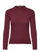 Rib T-Shirt With Frill Tops T-shirts & Tops Long-sleeved Red Tom Tailor