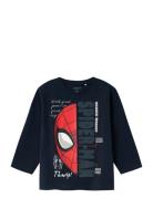 Nmmako Spider Ls Nreg Top Mar Tops T-shirts Long-sleeved T-Skjorte Navy Name It