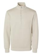 Slhemanuel Soft Zip High Neck Sweat Noos Tops Sweatshirts & Hoodies Sweatshirts Cream Selected Homme