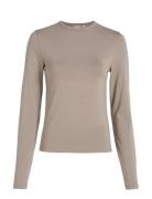 Modal Stretch Slim C-Neck Top Ls Tops T-shirts & Tops Long-sleeved Beige Calvin Klein