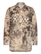 Semi-Transparent Animal-Print Shirt Tops Shirts Long-sleeved Beige Mango