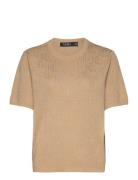 Monogram Jacquard Short-Sleeve Sweater Tops Knitwear Jumpers Beige Lauren Ralph Lauren