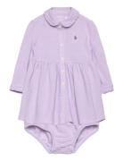 Oxford Mesh Dress & Bloomer Dresses & Skirts Dresses Baby Dresses Long-sleeved Baby Dresses Purple Ralph Lauren Baby