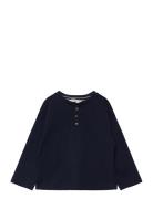 Long Sleeve Cotton T-Shirt Tops T-shirts Long-sleeved T-Skjorte Navy Mango