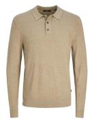 Jprblawilliam Knit Polo Ls Tops Knitwear Long Sleeve Knitted Polos Beige Jack & J S